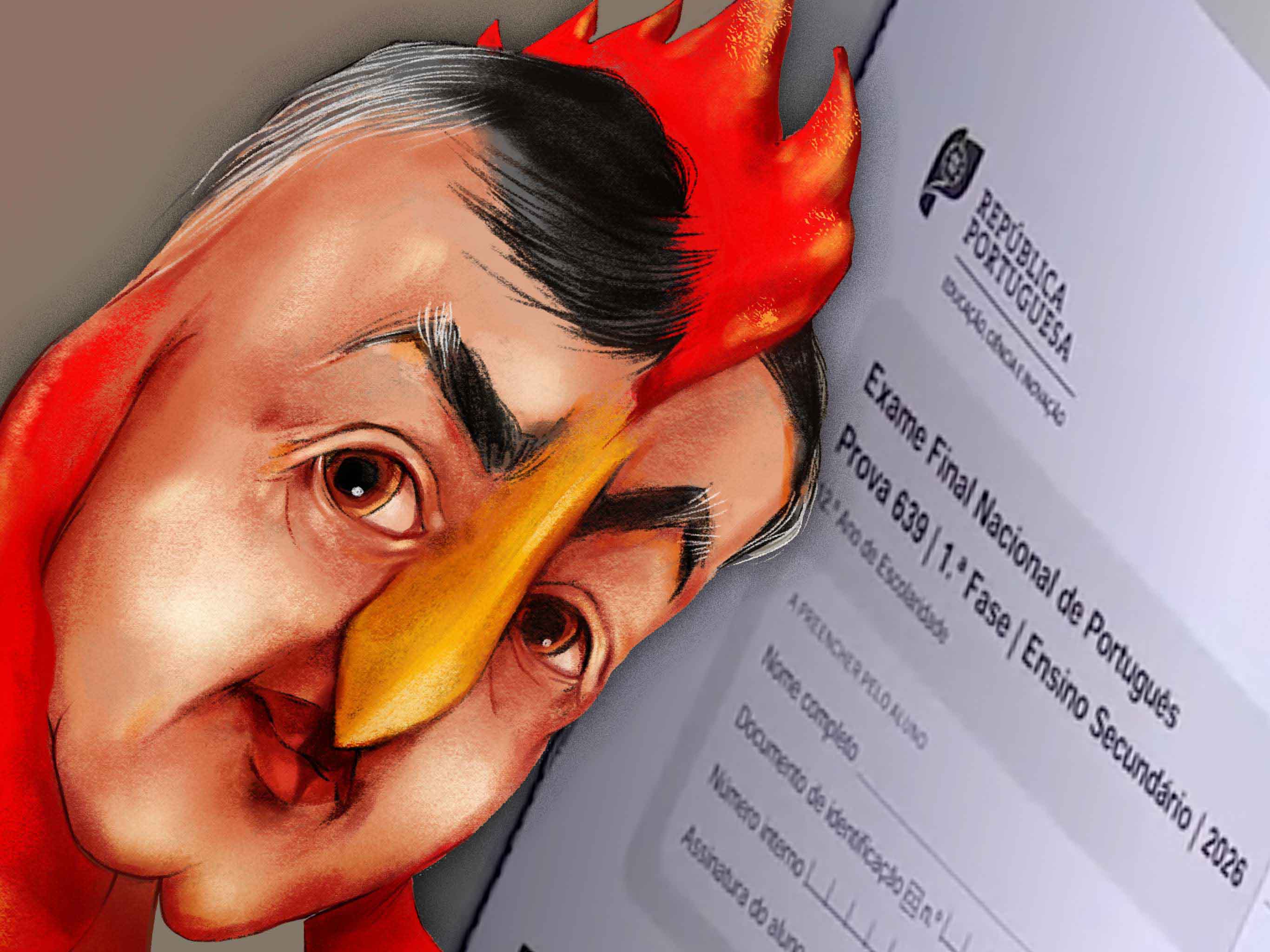 Caricatura pol&iacute;tica &mdash; O ministro e o galo